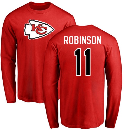 Men Kansas City Chiefs #11 Robinson Demarcus Red Name and Number Logo Long Sleeve T-Shirt->kansas city chiefs->NFL Jersey
